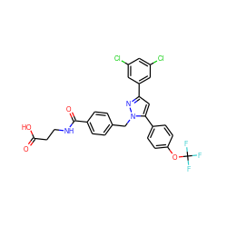 O=C(O)CCNC(=O)c1ccc(Cn2nc(-c3cc(Cl)cc(Cl)c3)cc2-c2ccc(OC(F)(F)F)cc2)cc1 ZINC000066262739