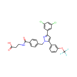 O=C(O)CCNC(=O)c1ccc(Cn2nc(-c3cc(Cl)cc(Cl)c3)cc2-c2cccc(OC(F)(F)F)c2)cc1 ZINC000095577854