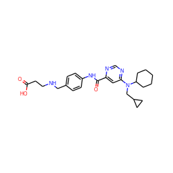 O=C(O)CCNCc1ccc(NC(=O)c2cc(N(CC3CC3)C3CCCCC3)ncn2)cc1 ZINC000049071077