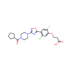 O=C(O)CCOc1cc(Cl)c(-c2nc(N3CCN(C(=O)C4CCCC4)CC3)no2)cc1F ZINC000299837572