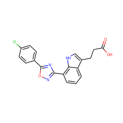 O=C(O)CCc1c[nH]c2c(-c3noc(-c4ccc(Cl)cc4)n3)cccc12 ZINC000084635381