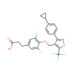 O=C(O)CCc1cc(F)c(OCc2c(-c3ccc(C4CC4)cc3)noc2C(F)(F)F)c(F)c1 ZINC001772590265