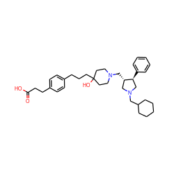 O=C(O)CCc1ccc(CCCC2(O)CCN(C[C@H]3CN(CC4CCCCC4)C[C@@H]3c3ccccc3)CC2)cc1 ZINC000026823129