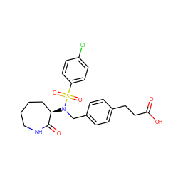 O=C(O)CCc1ccc(CN([C@@H]2CCCCNC2=O)S(=O)(=O)c2ccc(Cl)cc2)cc1 ZINC000029129220