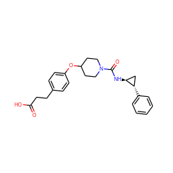 O=C(O)CCc1ccc(OC2CCN(C(=O)N[C@H]3C[C@@H]3c3ccccc3)CC2)cc1 ZINC000299860339