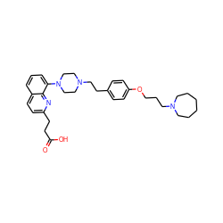 O=C(O)CCc1ccc2cccc(N3CCN(CCc4ccc(OCCCN5CCCCCC5)cc4)CC3)c2n1 ZINC000148332343