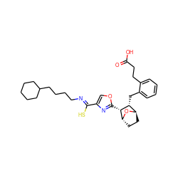 O=C(O)CCc1ccccc1C[C@@H]1[C@H]2CC[C@@H](O2)[C@@H]1c1nc(/C(S)=N/CCCCC2CCCCC2)co1 ZINC000169364906