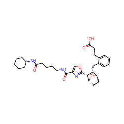 O=C(O)CCc1ccccc1C[C@@H]1[C@H]2CC[C@@H](O2)[C@@H]1c1nc(C(=O)NCCCCC(=O)NC2CCCCC2)co1 ZINC000169303983