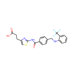 O=C(O)CCc1csc(NC(=O)c2ccc(CNc3ccccc3C(F)(F)F)cc2)n1 ZINC000140808383