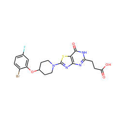 O=C(O)CCc1nc2nc(N3CCC(Oc4cc(F)ccc4Br)CC3)sc2c(=O)[nH]1 ZINC000043201524