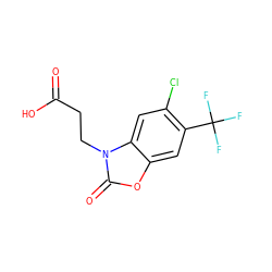 O=C(O)CCn1c(=O)oc2cc(C(F)(F)F)c(Cl)cc21 ZINC001772615825