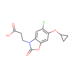 O=C(O)CCn1c(=O)oc2cc(OC3CC3)c(Cl)cc21 ZINC001772574998