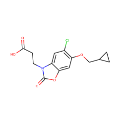 O=C(O)CCn1c(=O)oc2cc(OCC3CC3)c(Cl)cc21 ZINC001772570779