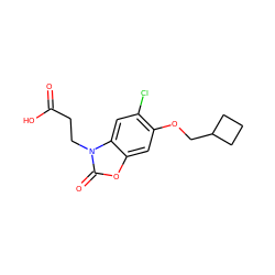 O=C(O)CCn1c(=O)oc2cc(OCC3CCC3)c(Cl)cc21 ZINC000473158231