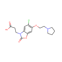 O=C(O)CCn1c(=O)oc2cc(OCCN3CCCC3)c(Cl)cc21 ZINC001772586764