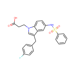 O=C(O)CCn1cc(Cc2ccc(F)cc2)c2cc(NS(=O)(=O)c3ccccc3)ccc21 ZINC000029405046