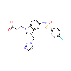 O=C(O)CCn1cc(Cn2ccnc2)c2cc(NS(=O)(=O)c3ccc(F)cc3)ccc21 ZINC000013765893