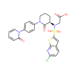 O=C(O)CN([C@@H]1CCCN(c2ccc(-n3ccccc3=O)cc2)C1=O)S(=O)(=O)c1cc2ccc(Cl)nc2s1 ZINC000029125503