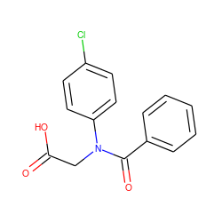 O=C(O)CN(C(=O)c1ccccc1)c1ccc(Cl)cc1 ZINC000020231389