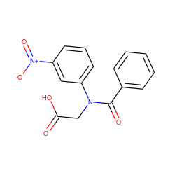 O=C(O)CN(C(=O)c1ccccc1)c1cccc([N+](=O)[O-])c1 ZINC000003790582