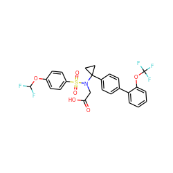 O=C(O)CN(C1(c2ccc(-c3ccccc3OC(F)(F)F)cc2)CC1)S(=O)(=O)c1ccc(OC(F)F)cc1 ZINC000118587994