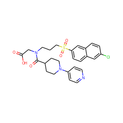 O=C(O)CN(CCCS(=O)(=O)c1ccc2cc(Cl)ccc2c1)C(=O)C1CCN(c2ccncc2)CC1 ZINC000029132241