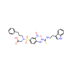 O=C(O)CN(CCCc1ccccc1)S(=O)(=O)c1ccc(NNC(=S)NCCc2c[nH]c3ccccc23)c([N+](=O)[O-])c1 ZINC000027847074