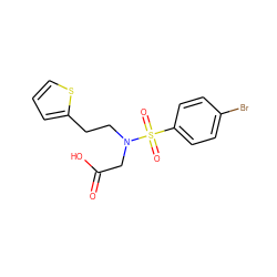 O=C(O)CN(CCc1cccs1)S(=O)(=O)c1ccc(Br)cc1 ZINC000084632624