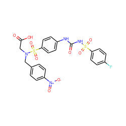 O=C(O)CN(Cc1ccc([N+](=O)[O-])cc1)S(=O)(=O)c1ccc(NC(=O)NS(=O)(=O)c2ccc(F)cc2)cc1 ZINC000029551861