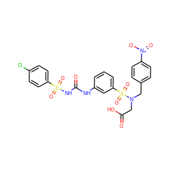 O=C(O)CN(Cc1ccc([N+](=O)[O-])cc1)S(=O)(=O)c1cccc(NC(=O)NS(=O)(=O)c2ccc(Cl)cc2)c1 ZINC000029552903