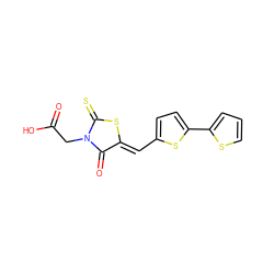 O=C(O)CN1C(=O)/C(=C/c2ccc(-c3cccs3)s2)SC1=S ZINC000013678251