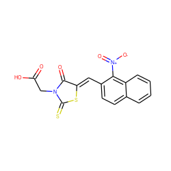 O=C(O)CN1C(=O)/C(=C/c2ccc3ccccc3c2[N+](=O)[O-])SC1=S ZINC000013782019