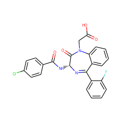 O=C(O)CN1C(=O)[C@@H](NC(=O)c2ccc(Cl)cc2)N=C(c2ccccc2F)c2ccccc21 ZINC000026378272