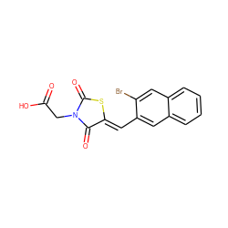 O=C(O)CN1C(=O)S/C(=C\c2cc3ccccc3cc2Br)C1=O ZINC000013782026