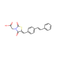 O=C(O)CN1C(=O)S/C(=C\c2ccc(/C=C/c3ccccc3)cc2)C1=O ZINC000072173320