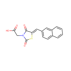 O=C(O)CN1C(=O)S/C(=C\c2ccc3ccccc3c2)C1=O ZINC000013782022