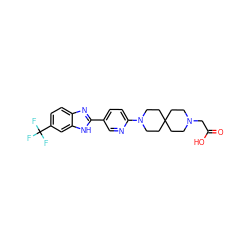 O=C(O)CN1CCC2(CC1)CCN(c1ccc(-c3nc4ccc(C(F)(F)F)cc4[nH]3)cn1)CC2 ZINC001772590845