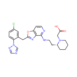 O=C(O)CN1CCCC[C@@H]1CCNc1nccc2oc(Cc3cc(Cl)ccc3-n3cncn3)nc12 ZINC000028527934