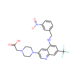 O=C(O)CN1CCN(c2cnc3cc(C(F)(F)F)cc(NCc4cccc([N+](=O)[O-])c4)c3c2)CC1 ZINC000071296721