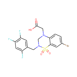 O=C(O)CN1CN(Cc2cc(F)c(F)cc2F)S(=O)(=O)c2cc(Br)ccc21 ZINC000066258715