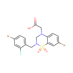 O=C(O)CN1CN(Cc2ccc(Br)cc2F)S(=O)(=O)c2cc(Br)ccc21 ZINC000066258448