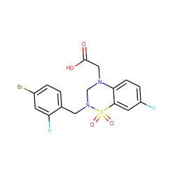 O=C(O)CN1CN(Cc2ccc(Br)cc2F)S(=O)(=O)c2cc(F)ccc21 ZINC000066252827