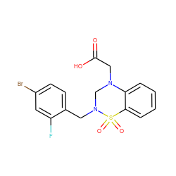 O=C(O)CN1CN(Cc2ccc(Br)cc2F)S(=O)(=O)c2ccccc21 ZINC000066258350