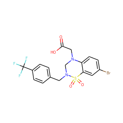 O=C(O)CN1CN(Cc2ccc(C(F)(F)F)cc2)S(=O)(=O)c2cc(Br)ccc21 ZINC000066258449