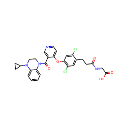 O=C(O)CNC(=O)CCc1cc(Cl)c(Oc2ccncc2C(=O)N2CCN(C3CC3)c3ccccc32)cc1Cl ZINC000299865193