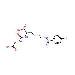 O=C(O)CNC(=O)N[C@@H](CCCCNC(=O)c1ccc(I)cc1)C(=O)O ZINC000045390599