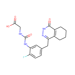 O=C(O)CNC(=O)Nc1cc(Cc2n[nH]c(=O)c3c2CCCC3)ccc1F ZINC000147001706