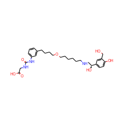 O=C(O)CNC(=O)Nc1cccc(CCCCOCCCCCCNC[C@H](O)c2ccc(O)c(CO)c2)c1 ZINC000072112463