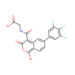 O=C(O)CNC(=O)c1c(=O)oc(O)c2ccc(-c3cc(F)c(F)c(F)c3)cc12 ZINC000114873750