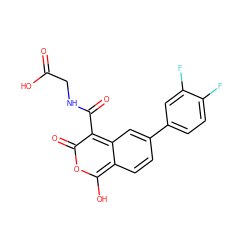 O=C(O)CNC(=O)c1c(=O)oc(O)c2ccc(-c3ccc(F)c(F)c3)cc12 ZINC000114873021